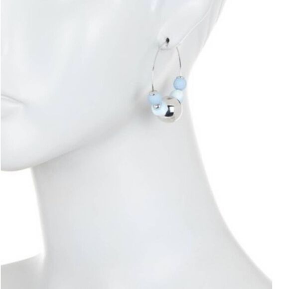 Rebecca Minkoff Threaded Beaded Hoop Earrings Ball Hoops Silver Blue Statement - Picture 5 of 5